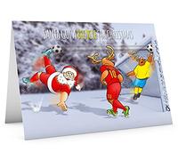 STREET SANTA - Football Christmas Card - Santa Scoring Overhead Kick into Top Corner, Hand-Drawn UK Illustration, Large A5-Sized (210mm x 148mm), Gloss Finish, Blank Inside