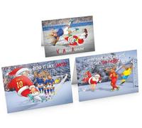 STREET SANTA - Football Christmas Cards - Pack of 3 Cards - Complete Santa Soccer Collection, Hand-Drawn UK Art, A5-Sized (210mm x 148mm), Gloss Finish, Blank Inside - Gift Bundle for Fans