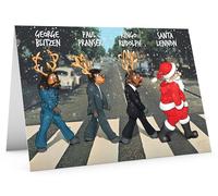 STREET SANTA - Funny Beatles Christmas Card - Santa & Reindeers Abbey Road Parody, Hand-Drawn UK Design, Large A5-Sized (210mm x 148mm), Gloss Finish, Blank Inside
