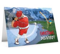 STREET SANTA - Golf Christmas Card - Santa Delivering Present down Fairway, Hand-Drawn UK Illustration, Large A5-Sized (210mm x 148mm), Gloss Finish, Blank Inside