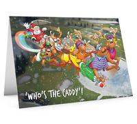 STREET SANTA - Golf Christmas Card - Santa Flying in Golf Buggy, Hand-Drawn UK Illustration, Large A5-Sized (210mm x 148mm), Gloss Finish, Blank Inside