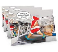 STREET SANTA - Gym Santa Christmas Cards - Pack of 3 Cards - Santa Running on Treadmill with Rudolph, Hand-Drawn UK Illustration, Large A5-Sized (210mm x 148mm), Gloss Finish, Blank Inside