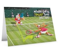STREET SANTA - Lawn Tennis Christmas Card - Santa & Rudolph Playing on Grass Court, Hand-Drawn UK Illustration, Large A5-Sized (210mm x 148mm), Gloss Finish, Blank Inside