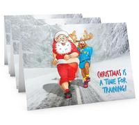 STREET SANTA - Pack of 3 Running Christmas Cards - Santa & Rudolph Jogging, Hand-Drawn UK Design, Large A5, Gloss Finish, Blank Inside - Fitness Gift for Runners & Gym Fans