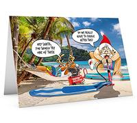 STREET SANTA - Paddleboard Pump Christmas Card - Santa Inflating Board, Rudolph Relaxing, Large A5-Sized (210mm x 148mm) Holiday Card