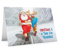 STREET SANTA - Running Christmas Card - Santa & Rudolph Jogging, Hand-Drawn UK Design, Large A5-Sized (210mm x 148mm), Gloss Finish, Blank Inside - Fitness Gift for Runners, Gym Fans, Holiday Humour