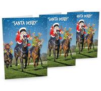 STREET SANTA - Santa Derby Christmas Cards - Pack of 3 - Santa Winning Horse Race - Large A5 Greeting Cards - Gloss Finish - Blank Inside - Funny Holiday Cards for Racing Fans