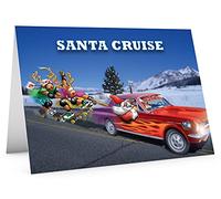 STREET SANTA - Skateboard Christmas Card - Large A5 Card Size - Funny Humour - Made in the UK - Santa Cruise - For Ford Mustang Hot Rod Lovers