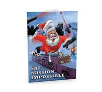 STREET SANTA - Ski Crash Christmas Card - Santa Flying Off Box with Lost Skis, Hand-Drawn UK Design, Large A5-Sized (210mm x 148mm), Gloss Finish, Blank Inside