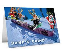 STREET SANTA - Ski Trick Christmas Card - Santa Falls While Reindeer Show Off, Hand-Drawn UK Design, Large A5-Sized (210mm x 148mm), Gloss Finish, Blank Inside