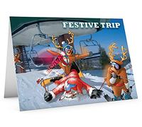 STREET SANTA - Skiing Christmas Card - Santa Crashing After Ski Lift with Reindeer Laughing, Hand-Drawn UK Design, Large A5-Sized (210mm x 148mm), Gloss Finish, Blank Inside