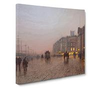 Street Scene by John Atkinson Grimshaw Canvas Print | Gallery Wrapped 30mm Frame Wall Art | 14x14 inches | Ready to Hang | Modern Cityscape Picture | Living Room Bedroom Lounge Office