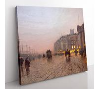 Street Scene by John Atkinson Grimshaw Classic Painting Canvas Wall Art Print Ready to Hang, Framed Picture for Living Room Bedroom Home Office Décor, 50x50 cm (20x20 Inch)