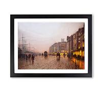 Street Scene By John Atkinson Grimshaw Classic Painting Framed Print | A2 Black Framed Wall Art | Ready to Hang | Classic Cityscape Picture | Living Room Bedroom Lounge Office