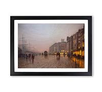 Street Scene by John Atkinson Grimshaw Framed Print | A2 Black Framed Wall Art | Ready to Hang | Modern Cityscape Picture | Living Room Bedroom Lounge Office