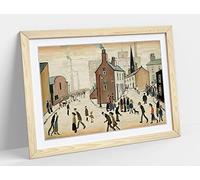 Street Scene People Ls Lowry Style Framed Wall Art Print Picture - A1 - Light Oak Frame