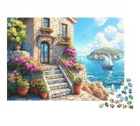 Street Side Cottage 1000 Piece Coastal Stone House Sturdy Cardboard Jigsaw Puzzle for Puzzle Enthusiasts Birthday Party Family Gathering Staycation Entertainment Gift 70x50cm/1000pcs