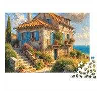 Street Side Cottage 1000 Piece Seaside Stone House Sturdy Cardboard Jigsaw Puzzles for Puzzle Enthusiasts Birthday Party Gift Giving for Adults 70x50cm/1000pcs