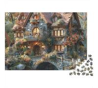 Street Side Cottage 1000pc Castle Bridge House Thick Cardboard Jigsaw Puzzle for Stress Relief Seekers Christmas Gathering Home Decor Casual Gamers Staycation Entertainment 52x38cm/1000pcs