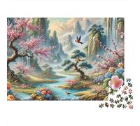 Street Side Cottage 1000pc Cherry Blossom Valley Thick Cardboard Jigsaw Puzzle for Stress Relief Seekers Christmas Gathering Home Decor Home Leisure Time Social Icebreaker 70x50cm/1000pcs