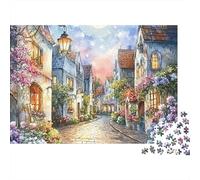 Street Side Cottage 1000pc Moon Flower Street Heavy-duty Cardboard Jigsaw Puzzle for Brain Teaser Lovers Team Building Home Leisure Time Value for Money 38x26cm/1000pcs