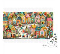 Street Side Cottage 1000pc Rainbow Village Square Heavy-duty Cardboard Jigsaw Puzzle for Brain Teaser Lovers Team Building Home Leisure Time Value for Money 70x50cm/1000pcs