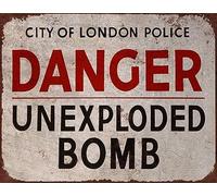 Street Sign Danger Unexploded Bomb London Police Vintage Advert Metal Poster Tin Sign Outdoor Decoration Plaque 8X12 inch