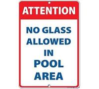 Street Sign Indication Warning Attention No Glass Allowed in Pool Area Activity Wall Art Outdoor Indoor New Aluminum Metal Tin 8"x12"