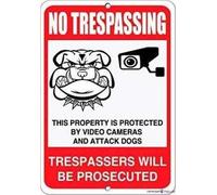 Street Sign Indication Warning Sign No Trespassing Protected by Video Cameras and Attack Dogs for Wall Art Outdoor Indoor 12x8 Inches New Aluminum Metal tin Sign