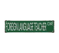 Street Sign Metal Tin Signs Foreign Language Teacher Funny Metal Tin Sign Outdoor Bar Accessories Vintage Signs For Bedroom Bar Wall Decor Garage Decor Sign 4X16 Inch