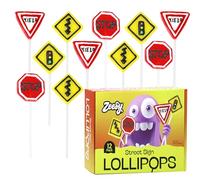Street Sign Party Lollipops Individually Wrapped - 12 Safety Lollipops Candy Suckers for Car Themed Party Favors, Transportation Birthday, New Driver Party - Road Sign Traffic Sign Lollipops