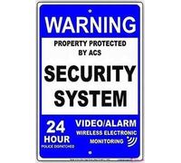 Street sign warning plaque Blue Property Protected By Acs Security System Video Alarm Wireless Electronic Monitoring 24 Hour Police Dispatch Metal Tin Sign Safety Warning Signs 8 X 12 Inch