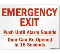 Street sign warning plaque Emergency Exit - Push Until Alarm Sounds, Door Can Be Opened In 15 Seconds Metal Tin Sign Wall Art Decor Safety Signs For Outdoor & Indoor office Sign 8 X 12 Inch