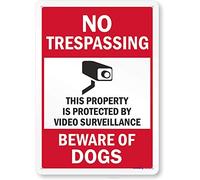 Street Sign warning plaque Wall Decor no Trespassing - Property Protected by Video Surveillance, Beware of Dogs Art Safety Signs for Outdoor & Indoor office 8"x12"