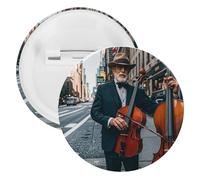 Street Singer And Double Bass Player Badge Metal Round Pins, Lightweight Brooch for Backpack, Fashion Button Pins Badge for Shirts, Jackets, Shawl Coat, Unisex, 12PCS, Tinplate, metal round pins
