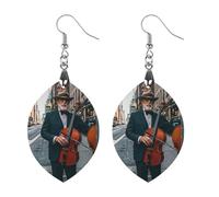 Street Singer And Double Bass Player Wooden Earrings for Women, Vintage Elegant Wood Jewelry, Lightweight Earrings for Wedding, Party, Everyday Jewelry Gift, Apricot shaped, Wood, wood