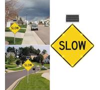Street Slow Safety Signs,24" Rust Free Aluminum Slow Warning Sign For Outdoor Neighborhoods Street, Solar Powered