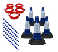 Street Solutions - Cone Chain Barrier Kit, 5 x 460mm Road Cones, 5 x Chain holders, 5 x Chains - Traffic Road Cone - Premium Quality Safety Cone - Strong and Durable Cone (Blue)