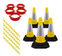 Street Solutions - Cone Chain Barrier Kit, 5 x 460mm Road Cones, 5 x Chain holders, 5 x Chains - Traffic Road Cone - Premium Quality Safety Cone - Strong and Durable Cone (Yellow)
