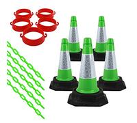Street Solutions - Cone Chain Barrier Kit, 5 x 460mm Road Cones, 5 x Chain holders, 5 x Chains - Traffic Road Cone - Premium Quality Safety Cone - Strong and Durable Cone (Green)