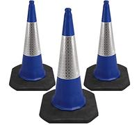Street Solutions UK - 3 x 1M Tall Traffic Cones Reflective Sleeve For Indoor And Outdoor Usage, Self Weighted Cones Are Manufactured In The UK Blue