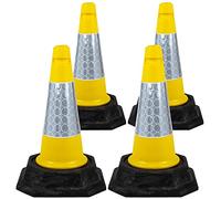 Street Solutions UK - 4 x 460mm Tall Traffic Cones Reflective Sleeve For Indoor And Outdoor Usage, Self Weighted Cones Are Manufactured In The UK Yellow