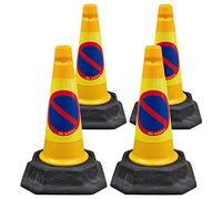 Street Solutions UK - 4 x No Waiting Road Traffic Cones 18" (460mm) Self Weighted Safety Cone - 100% Recycled PVC, Heavy Duty, Strong and Durable