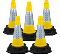 Street Solutions UK - 5 x 460mm Tall Traffic Cones Reflective Sleeve For Indoor And Outdoor Usage, Self Weighted Cones Are Manufactured In The UK Yellow