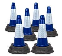 Street Solutions UK - 6 x 460mm Tall Traffic Cones Reflective Sleeve For Indoor And Outdoor Usage, Self Weighted Cones Are Manufactured In The UK Blue