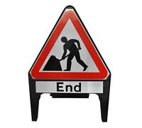 Street Solutions UK - 750mm Road Q-Sign - Men At Work Supplementary Plate 'END' - Plastic with Folding Leg