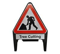 Street Solutions UK - 750mm Road Q-Sign - Men At Work Supplementary Plate 'Tree Cutting' - Plastic with Folding Leg