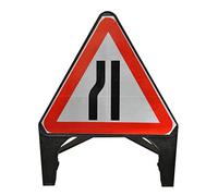 Street Solutions UK - 750mm Road Q-Sign 'Road Narrows Left' - Plastic with Folding Leg
