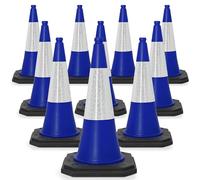 Street Solutions UK Blue Traffic Cones 750mm Pack of 10 - Heavy Duty Road Cones Large, Wind Resistant High Reflectivity No Parking Cones
