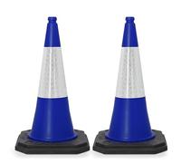 Street Solutions UK Blue Traffic Cones 750mm Pack of 2 - Heavy Duty Road Cones Large, Wind Resistant High Reflectivity No Parking Cones